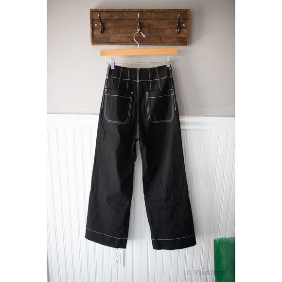 Anthropologie The Colette Contrast-Stitch Cropped Wide-Leg Pants by Maeve 27 NEW - Picture 4 of 5